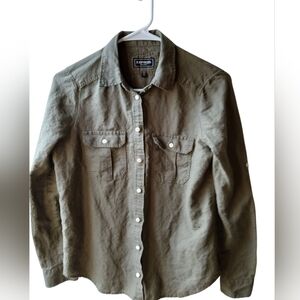 Express Olive Green Button-Up Shirt Women’s XS Casual Long Sleeve Top